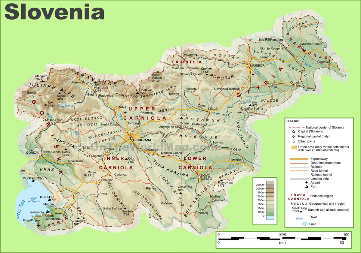 Karta Slovenije fizičke