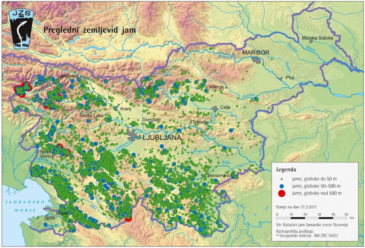 Karta pećina u Sloveniji